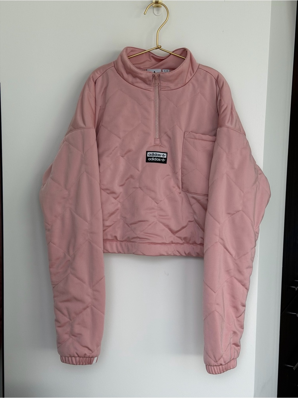 Adidas Originals Cropped Quilted Half-Zip Pullover XS Pink